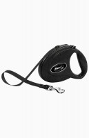 Рулетка-поводок Flexi Leather cc М, Черная Кожа, лента 5м 25кг