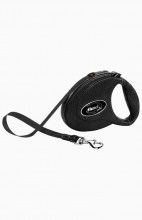 Рулетка-поводок Flexi Leather cc М, Черная Кожа, лента 5м 25кг