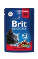 Brit Premium пауч для кошек говядина и горошек в соусе, 85г