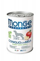 Консервы Monge Dog Natural Monoprotein Fruits (кролик с яблоком), 400 г.