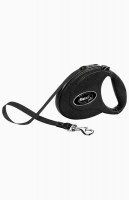 Рулетка-поводок Flexi Leather cc М, Черная Кожа, лента 5м 25кг