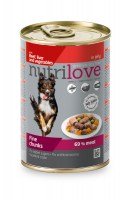 Консерва Nutrilove Chunks Dog Beef, liver and vegetable говядина, печень, овощи в желе 69%, 415 г